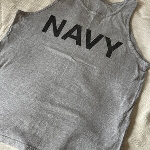 Gray Tank Top with Black 'NAVY' Print, Large